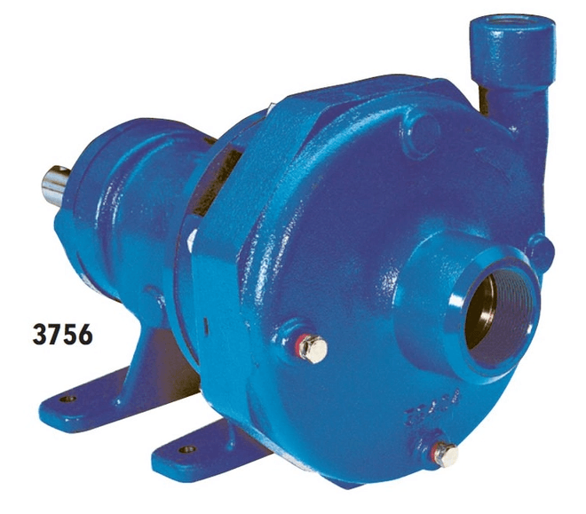 Goulds_3756_Series | Southern Water Service Blue industrial pump with mounting feet, side inlet/outlet, labeled 3756.