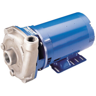 Blue electric centrifugal pump with metal inlet and mounting bracket